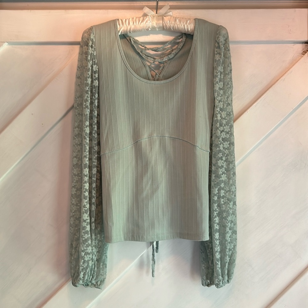 Women’s Sage Lace Sleeve Blouse - Unbranded